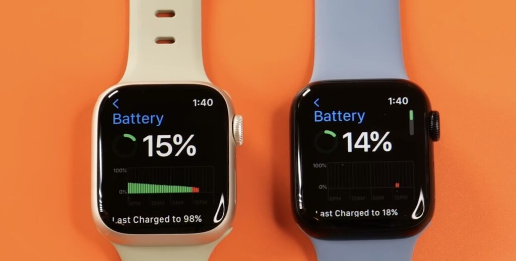 Apple Watch SE and 8 on the orange table